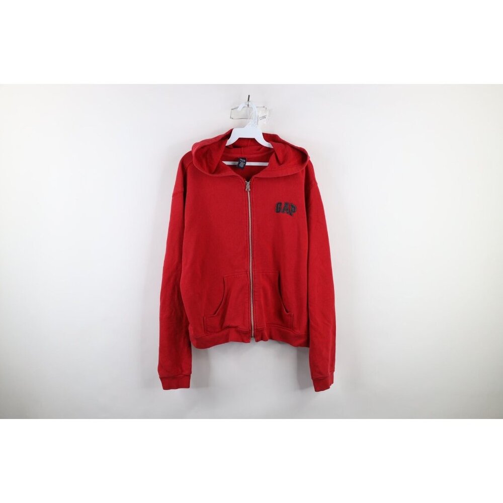Vintage 90s Gap Womens Large Faded Spell Out Block Letter Full Zip Hoodie Red